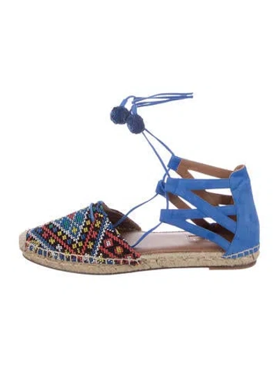 Pre-owned Aquazzura Suede Printed D'orsay Flats In Blue