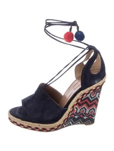 Pre-owned Aquazzura Suede Printed Espadrilles In Blue