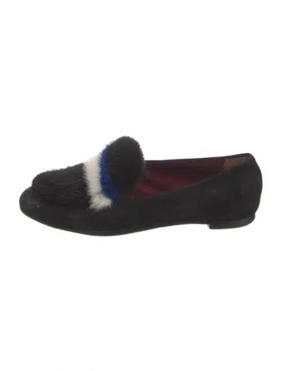 Pre-owned Aquazzura Suede Printed Loafers In Black