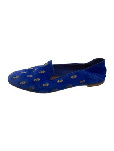 Pre-owned Aquazzura Suede Printed Loafers In Blue