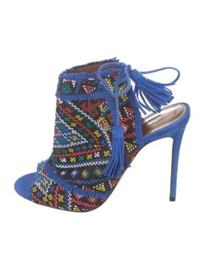 Pre-owned Aquazzura Suede Printed Mules In Blue
