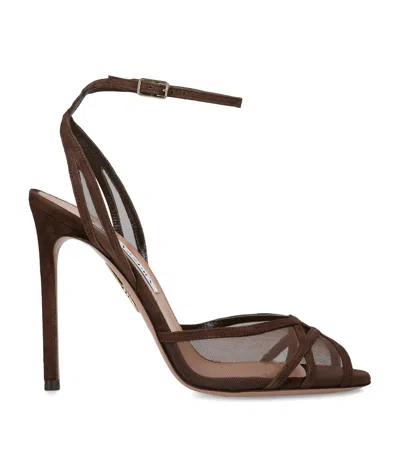 Aquazzura Suede Shear Heeled Sandals 105 In Black