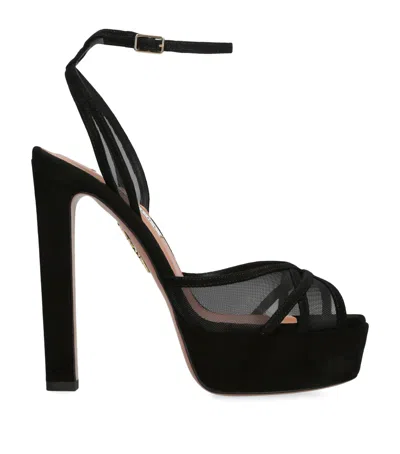 AQUAZZURA SUEDE SHEAR PLATEAU PLATFORM SANDALS 130