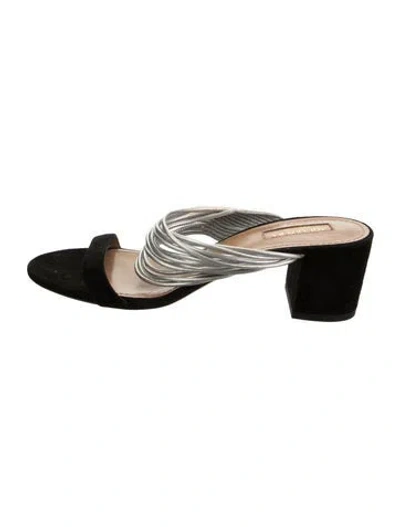 Pre-owned Aquazzura Suede Slides In Black