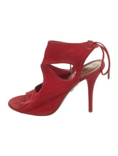Pre-owned Aquazzura Suede Slingback Sandals In Red