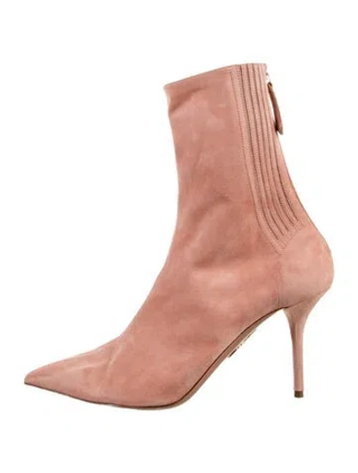 Pre-owned Aquazzura Suede Sock Boots In Pink