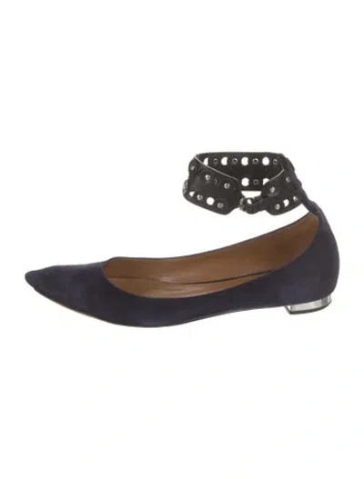 Pre-owned Aquazzura Suede Studded Accents Ballet Flats In Blue