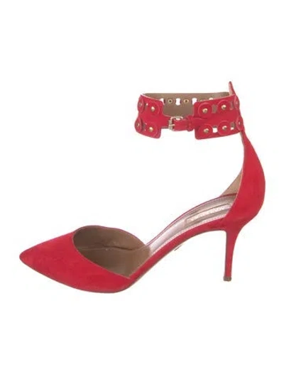 Pre-owned Aquazzura Suede Studded Accents D'orsay Pumps In Red