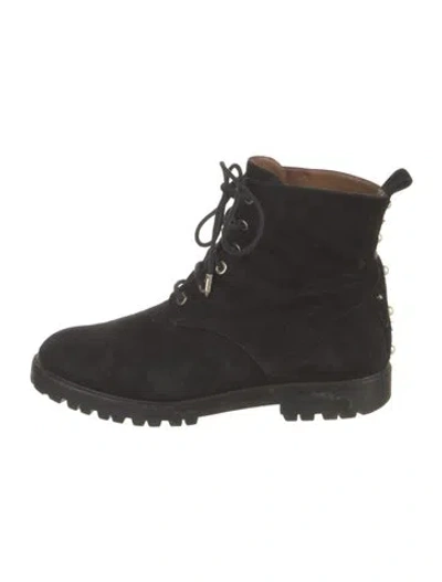 Pre-owned Aquazzura Suede Studded Accents Lace-up Boots In Black