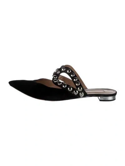 Pre-owned Aquazzura Suede Studded Accents Mules In Black