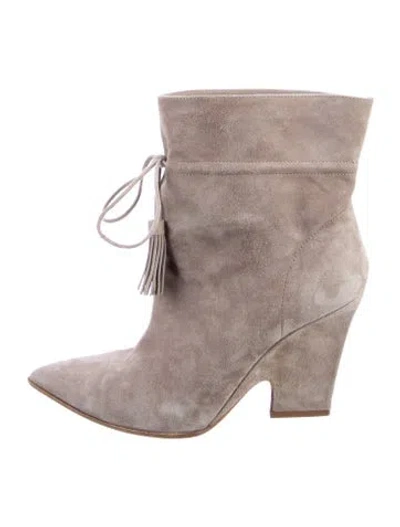 Pre-owned Aquazzura Suede Tassel Accents Boots In Gray