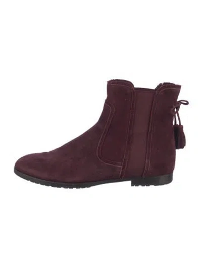 Pre-owned Aquazzura Suede Tassel Accents Chelsea Boots In Burgundy