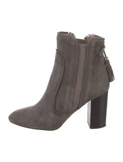 Pre-owned Aquazzura Suede Tassel Accents Chelsea Boots In Gray