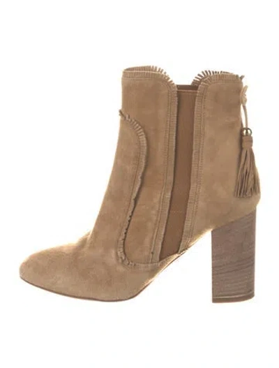 Pre-owned Aquazzura Suede Tassel Accents Chelsea Boots In Neutral