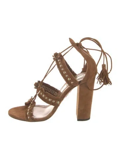 Pre-owned Aquazzura Suede Tassel Accents Gladiator Sandals In Brown