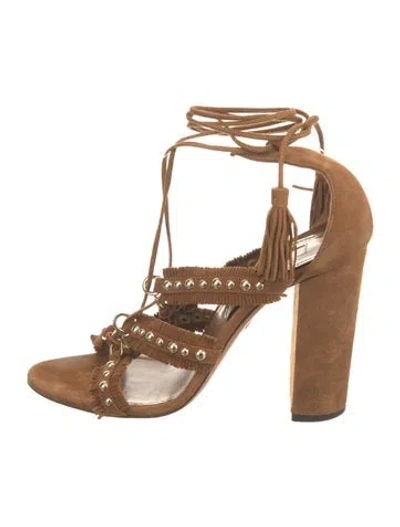 Pre-owned Aquazzura Suede Tassel Accents Gladiator Sandals In Brown