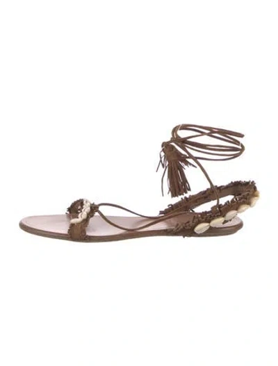 Pre-owned Aquazzura Suede Tassel Accents Gladiator Sandals In Brown