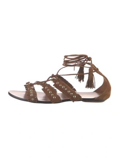 Pre-owned Aquazzura Suede Tassel Accents Gladiator Sandals In Brown