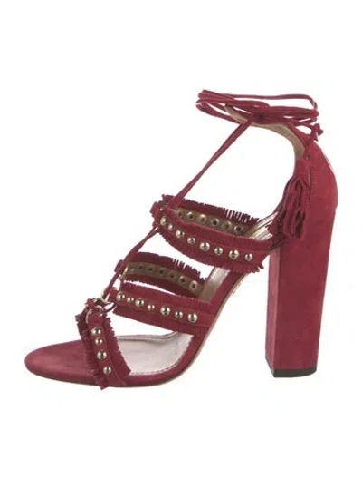 Pre-owned Aquazzura Suede Tassel Accents Gladiator Sandals In Red