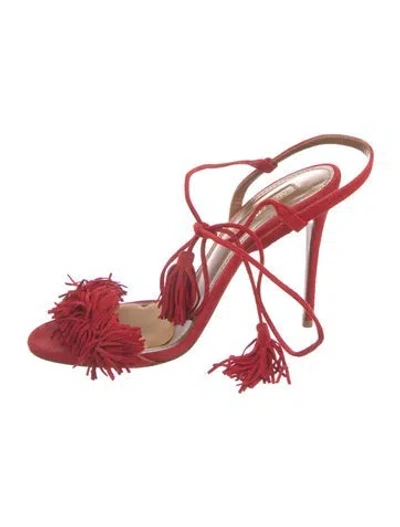 Pre-owned Aquazzura Suede Tassel Accents Gladiator Sandals In Red