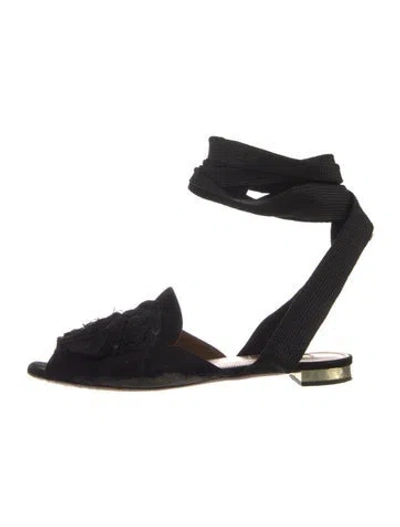 Pre-owned Aquazzura Suede Tassel Accents Mules In Blue