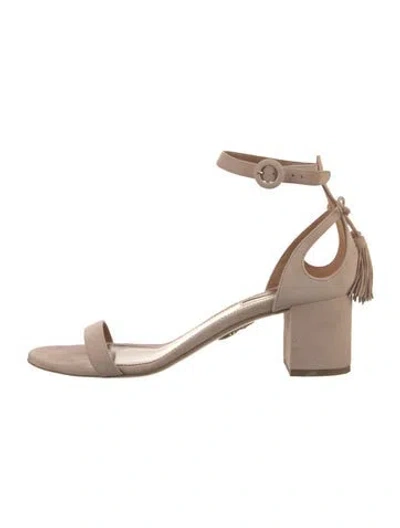 Pre-owned Aquazzura Suede Tassel Accents Sandals In Neutral