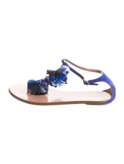 Pre-owned Aquazzura Suede Tassel Accents T-strap Sandals In Blue