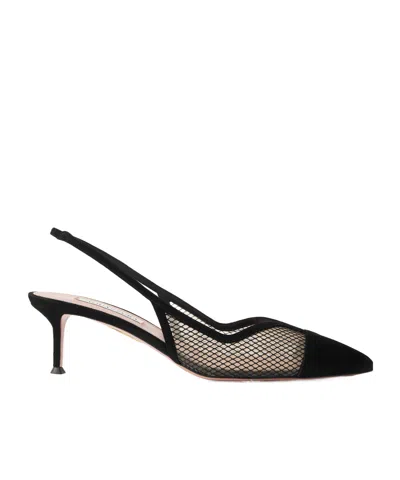 Aquazzura Suede Trimmed Mesh Slingback Pumps In Black
