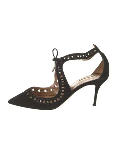 Pre-owned Aquazzura Suede T-strap Pumps In Black