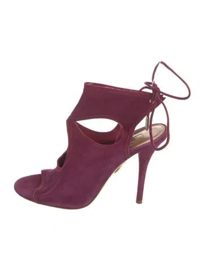 Pre-owned Aquazzura Suede T-strap Sandals In Purple