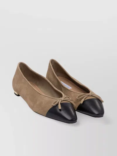 Aquazzura Suede Two-tone Ballerina Shoes Bow Detail In Brown