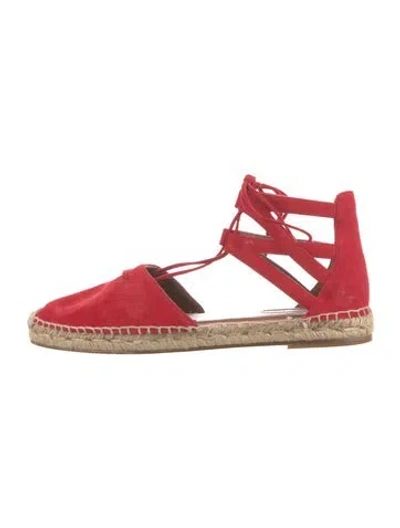 Pre-owned Aquazzura Suede Whipstitch Trim Espadrilles In Red