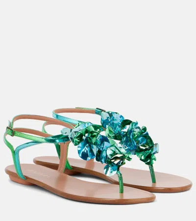 Aquazzura Summer Sun Metallic Leather Thong Sandals In Blue