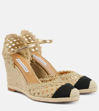 Aquazzura Sunburst 120 Metallic Espadrille Wedges In Gold