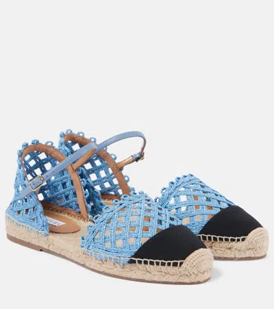 Aquazzura Sunburst酒椰叶纤维草编凉鞋 In Jeans