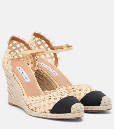 Aquazzura Sunburst Raffia Espadrille Wedges In Multi