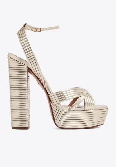Aquazzura Sundance 140 Platform Sandals In Silver