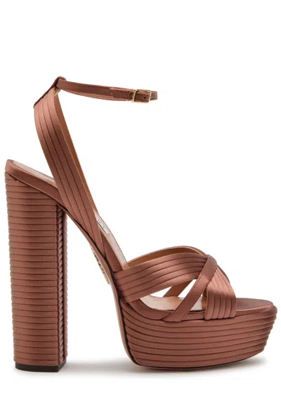 Aquazzura Sundance 140 Satin Platform Sandals In Brown