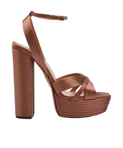 Aquazzura Sundance 140 Satin Platform Sandals In Brown