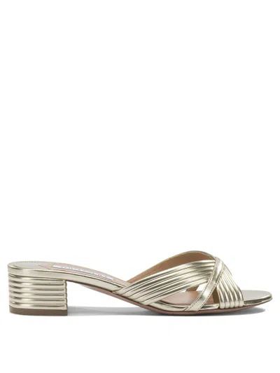 Aquazzura Sundance 35 Metallic Leather Mules In Neutral