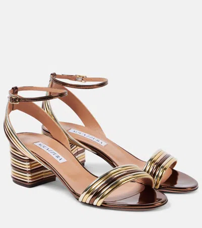 Aquazzura Sundance 50 Faux Leather Sandals In Multimetal Gold