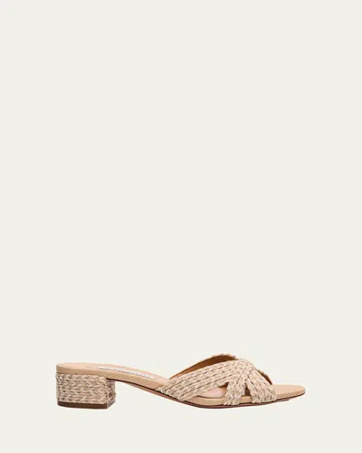 Aquazzura Sundance Braided Nylon Slide Sandals In Multi Natural