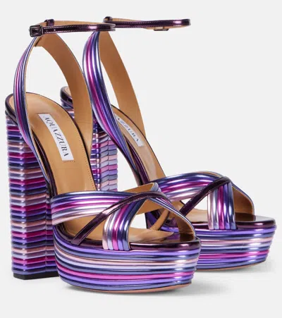 Aquazzura Sundance Plateau 140 Leather Platform Sandals In Purple