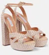 Aquazzura Heel Sandals With Braided Design And Platform Sole In Neutrals