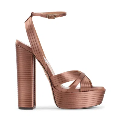 Aquazzura Sundance 140 Satin Platform Sandals In Brown