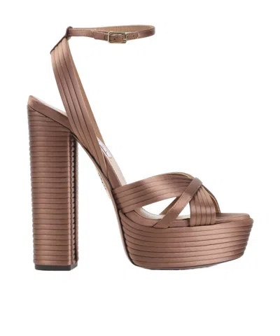 Aquazzura Sundance Satin Platform Sandals Block Heel In Brown