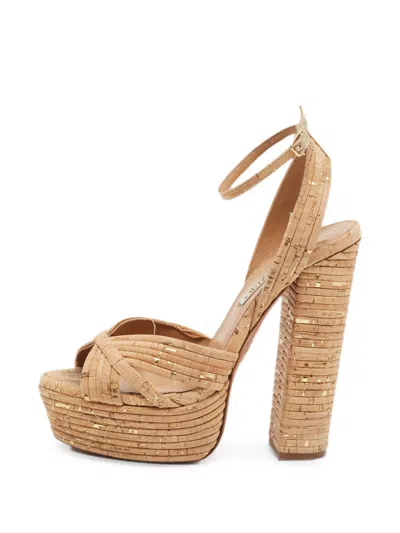 Pre-owned Aquazzura Sundance Platform Sandals In Neutral