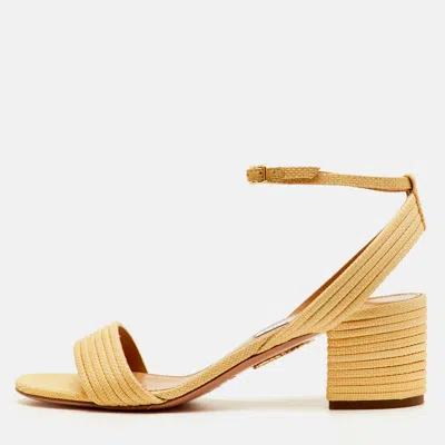 Pre-owned Aquazzura Sundance Size 36 Beige Raffia Ankle Strap Sandals