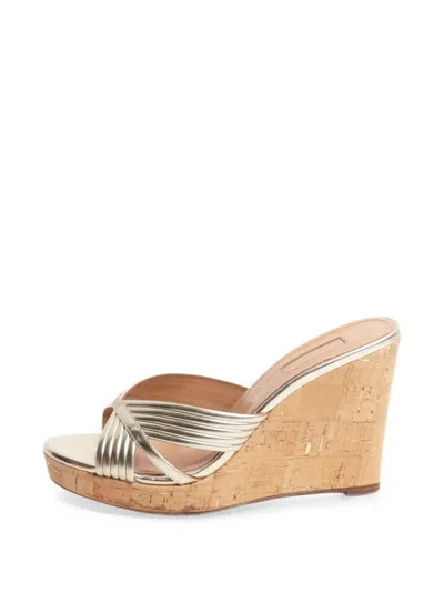 Pre-owned Aquazzura Sundance Wedge Sandals In Gold