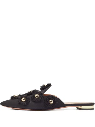 Pre-owned Aquazzura Sunflower Mules In Black